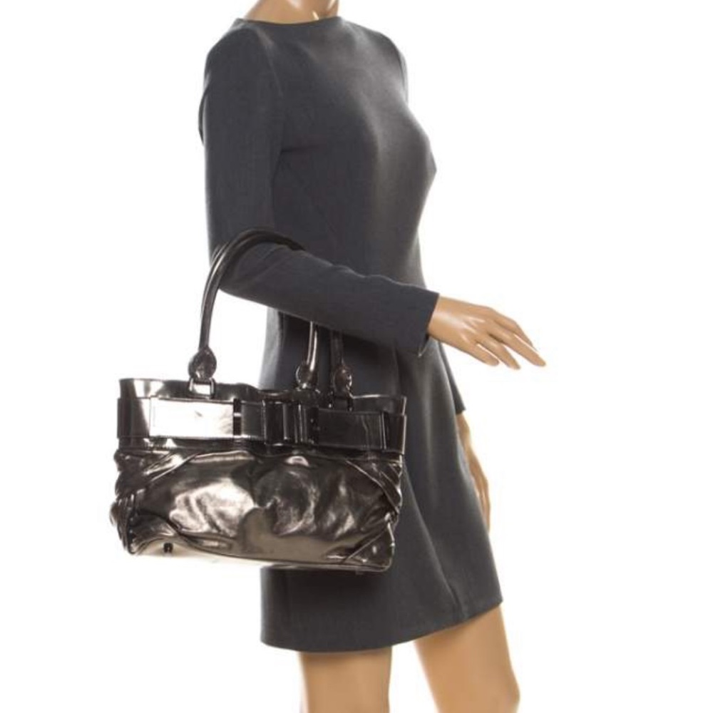 Burberry Knotted Healy Tote Leather Metallic Shoulder Bag Nova Check Handbag Zip - Picture 4 of 16